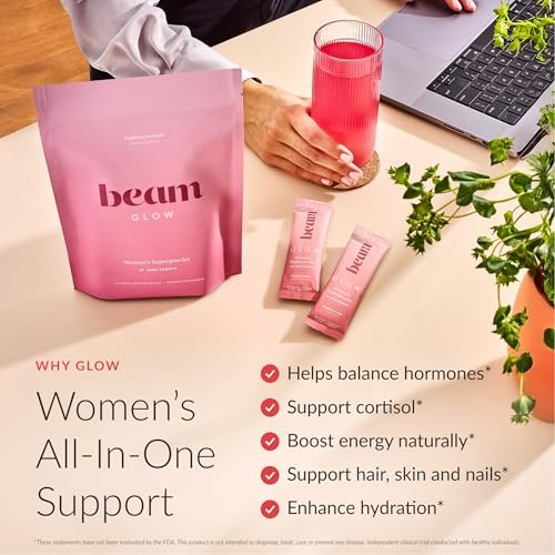 Beam Glow Hormon-Balance-Ergänzung für Frauen – Cortisol-Ergänzung, PMS-Linderung, Perimenopause-Unterstützung, Frauen-Vitamine mit Ashwagandha & Selen