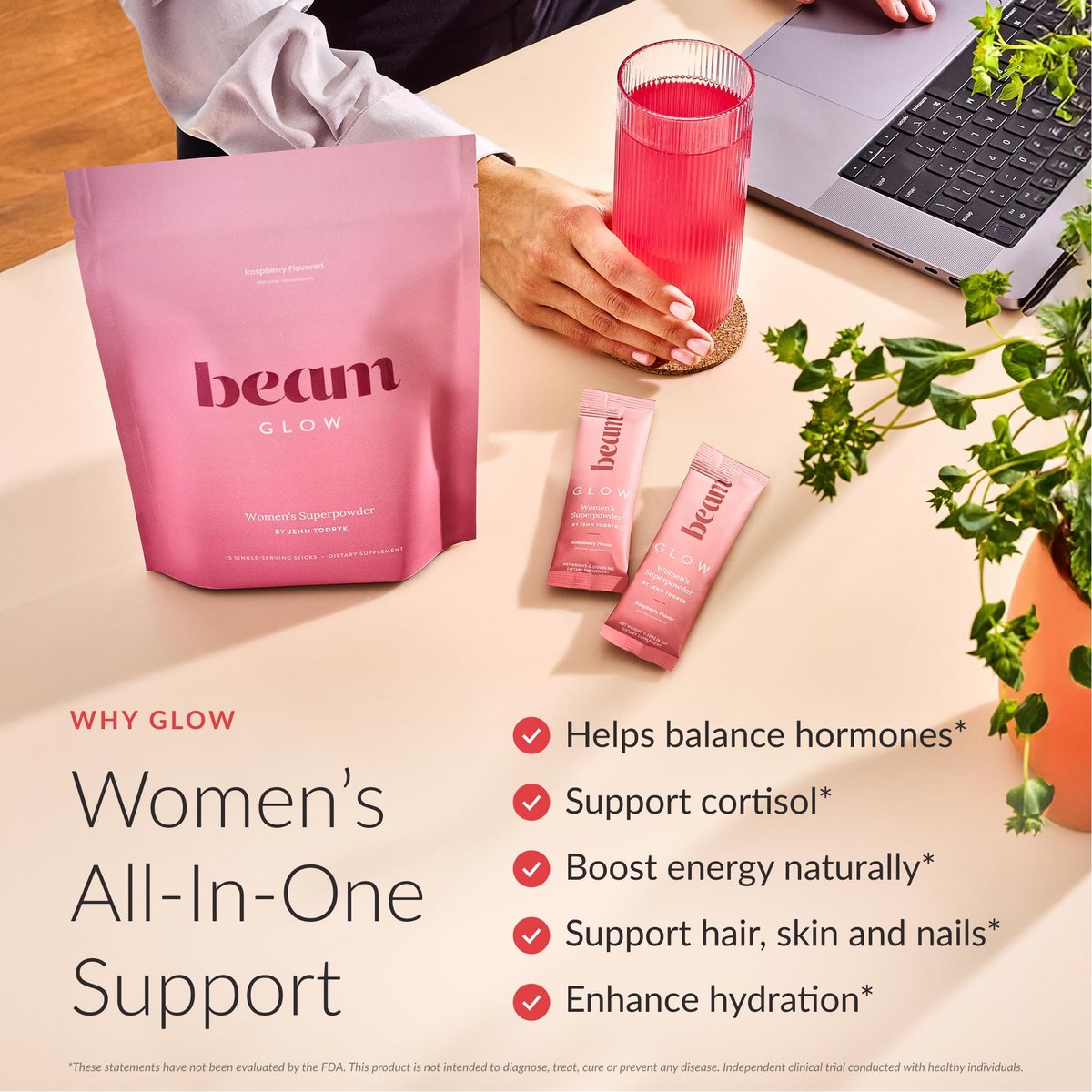 Beam Glow Hormon-Balance-Ergänzung für Frauen – Cortisol-Ergänzung, PMS-Linderung, Perimenopause-Unterstützung, Frauen-Vitamine mit Ashwagandha & Selen
