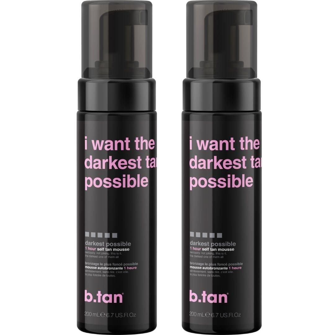 b.tan Ultra Dark Selbstbräuner Mousse Bundle – Ich will die dunkelste Bräune – 1-Stunden-Express-Selbstbräunungsschaum, goldenes Bronzing, Gesicht & Körper, ohne Fake-Tan-Geruch, 2 x 200 ml