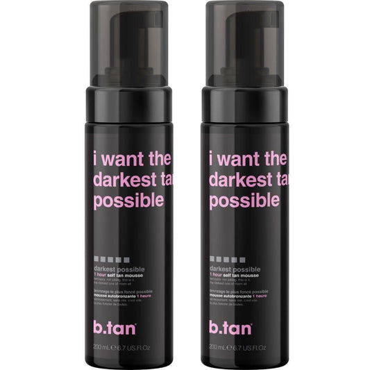 b.tan Ultra Dark Selbstbräuner Mousse Bundle – Ich will die dunkelste Bräune – 1-Stunden-Express-Selbstbräunungsschaum, goldenes Bronzing, Gesicht & Körper, ohne Fake-Tan-Geruch, 2 x 200 ml