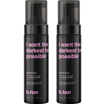b.tan Ultra Dark Selbstbräuner Mousse Bundle – Ich will die dunkelste Bräune – 1-Stunden-Express-Selbstbräunungsschaum, goldenes Bronzing, Gesicht & Körper, ohne Fake-Tan-Geruch, 2 x 200 ml