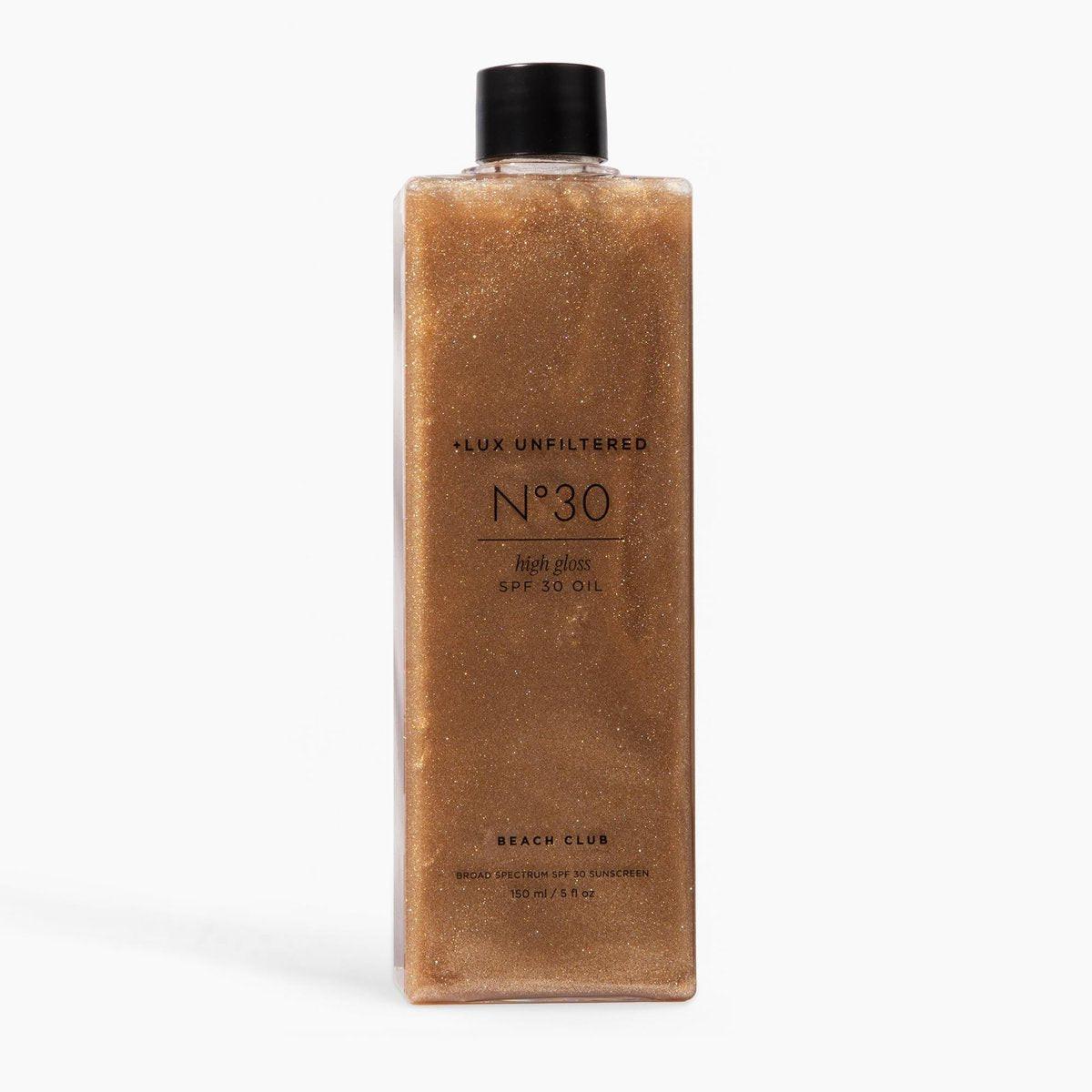 +Lux Unfiltered High Gloss N°30 Shimmer Body Oil mit SPF 30 – Bronzendes Körperöl mit Schimmer, Sonnenöl mit Lichtschutzfaktor, Breitband-Sonnenschutz SPF 30 – Jojoba- und Traubenkernöl – Oxybenzonfrei