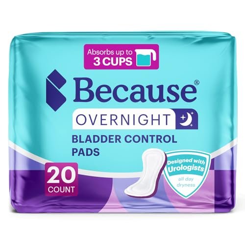 Because Overnight Inkontinenz Einlagen für Frauen – Mittlere bis starke Saugfähigkeit für die Nacht, lange Länge, 20 Stück, Neue Version