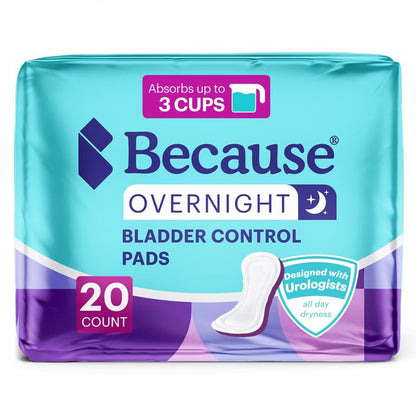 Because Overnight Inkontinenz Einlagen für Frauen – Mittlere bis starke Saugfähigkeit für die Nacht, lange Länge, 20 Stück, Neue Version