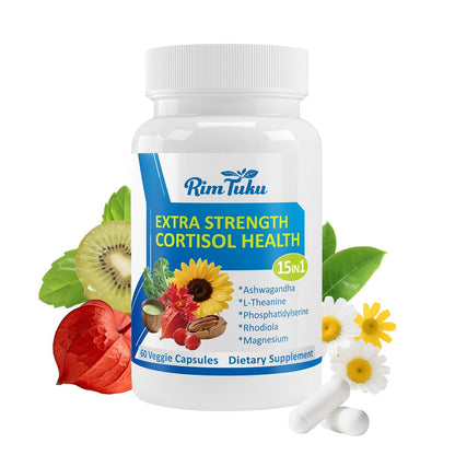 RimTuku Cortisol Supplements für Frauen & Männer - 15-in-1 Cortisol Detox, Cortisol Manager & Reducer mit Ashwagandha, Rhodiola Rosea unterstützt Stressabbau, Nebennieren-Balance, 60 Kapseln