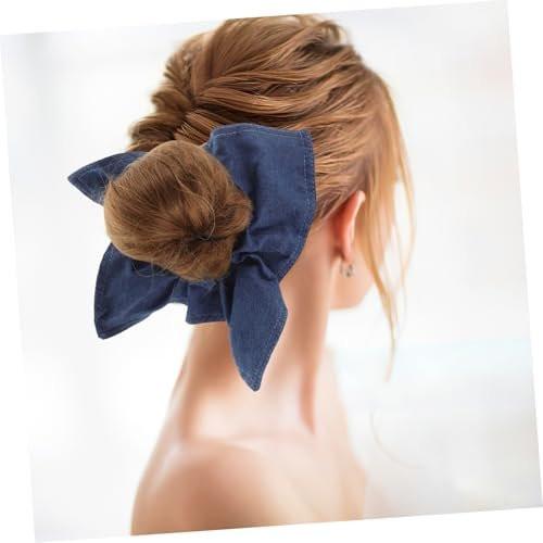 Ipetboom Große Denim Haarschleife für dickes lockiges Haar – Elastischer Haargummi, Quadratisches Stirnband, Vielseitiges Accessoire (Blau)