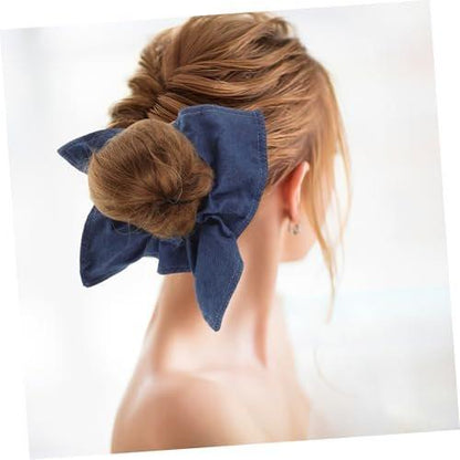 Ipetboom Große Denim Haarschleife für dickes lockiges Haar – Elastischer Haargummi, Quadratisches Stirnband, Vielseitiges Accessoire (Blau)