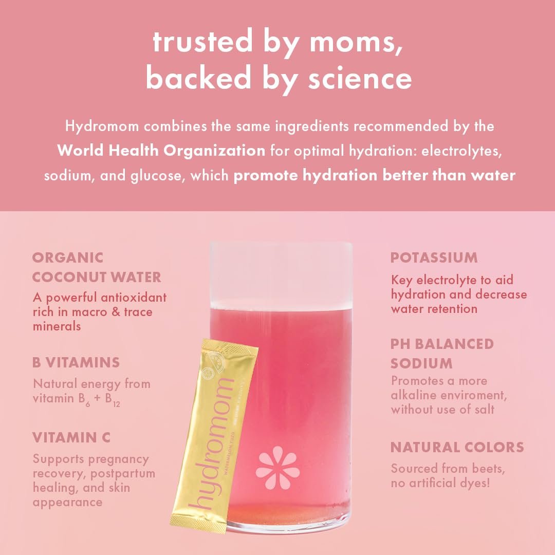 Boobie Hydromom Superfood Electrolyte Drink Mix, Wassermelone Yuzu – Erfrischender Energie- und Hydrations-Boost für Mamas | Essentiell für Schwangerschaft, Stillzeit & darüber hinaus, 10 Portionsbeutel