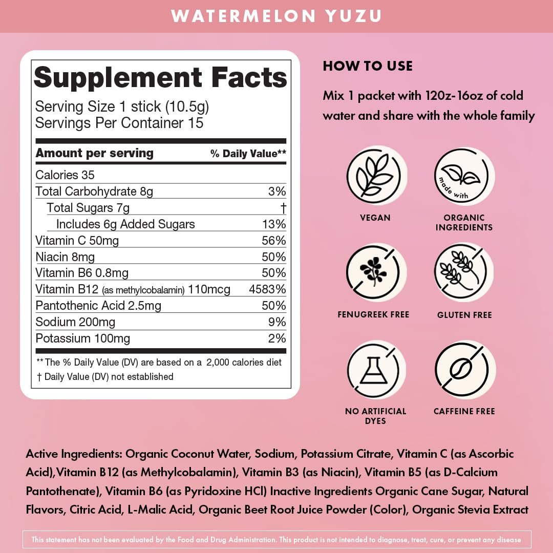 Boobie Hydromom Superfood Electrolyte Drink Mix, Wassermelone Yuzu – Erfrischender Energie- und Hydrations-Boost für Mamas | Essentiell für Schwangerschaft, Stillzeit & darüber hinaus, 10 Portionsbeutel