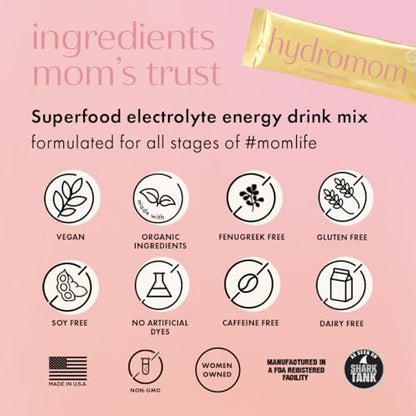 Boobie Hydromom Superfood Electrolyte Drink Mix, Wassermelone Yuzu – Erfrischender Energie- und Hydrations-Boost für Mamas | Essentiell für Schwangerschaft, Stillzeit & darüber hinaus, 10 Portionsbeutel