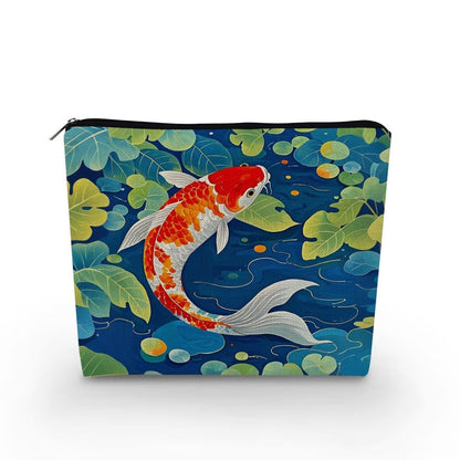 YULUENZE Koi Fisch Make-up Tasche – Kleine süße Canvas Organizer Tasche mit Reißverschluss, Kosmetiktasche, ästhetisches Geburtstagsgeschenk für Frauen und Freundinnen