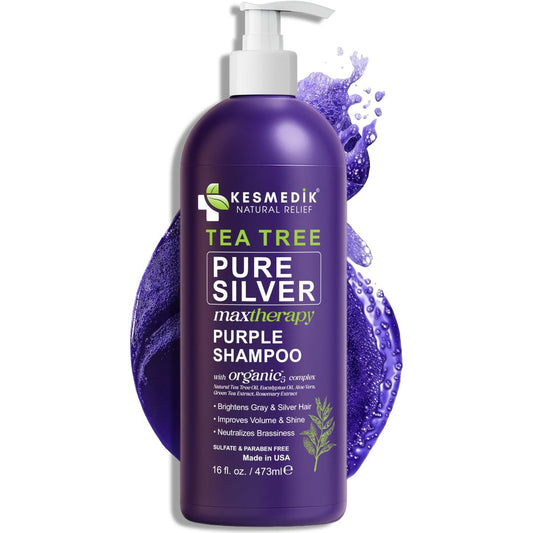 KESMEDIK Tea Tree Purple Shampoo mit Rosmarin & Aloe – Professioneller Anti-Brass-Toner für graues, gebleichtes, weißes & blondes Haar, sulfatfrei, 473 ml