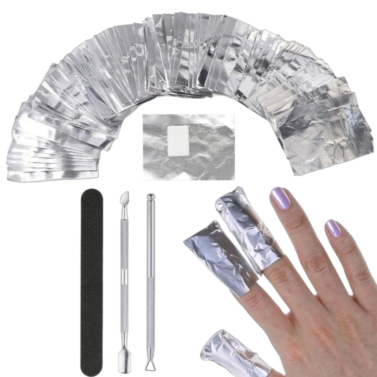 ASKELI 100 Stück Folien-Nagelwickel zum Entfernen von Gel-Nagellack, Alufolie für Nagellackentfernung mit Nagelhautwerkzeugen und Nagelfeile