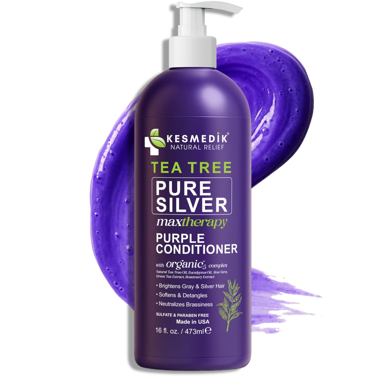 KESMEDIK Tea Tree Purple Conditioner – Anti-Brass Toner für blondes, silbernes & graues Haar – Repariert geschädigtes Haar & Salonqualität, 473 ml