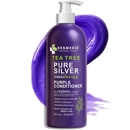 KESMEDIK Tea Tree Purple Conditioner – Anti-Brass Toner für blondes, silbernes & graues Haar – Repariert geschädigtes Haar & Salonqualität, 473 ml