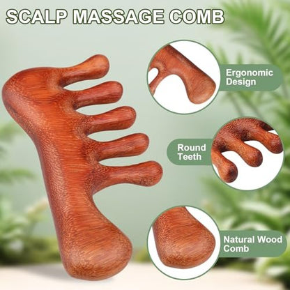 Dexspoeny 2er-Pack Loc-Kamm für Sisterlocks, Holz-Kopfhautmassagegerät für Dreadlocks, Sandelholz-Zahnkamm für Microlocs, natürliches Gua Sha-Kopfmassage-Werkzeug für Haarwachstum, Entspannung, Stress