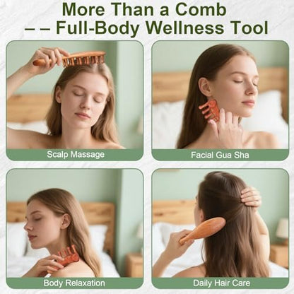 Dexspoeny 2er-Pack Loc-Kamm für Sisterlocks, Holz-Kopfhautmassagegerät für Dreadlocks, Sandelholz-Zahnkamm für Microlocs, natürliches Gua Sha-Kopfmassage-Werkzeug für Haarwachstum, Entspannung, Stress