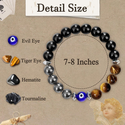SmileBelle Triple-Schutz-Armband für Männer - Schwarzer Turmalin, Hämatit, Tigerauge und böser Blick Kristall-Armband - Vatertagsgeschenk, Geburtstagsgeschenk für Bruder