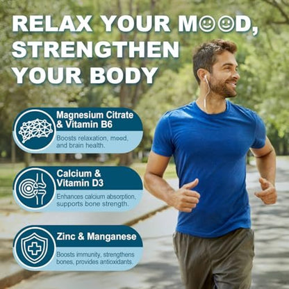 ELLAMENTZ Zuckerfreie Magnesiumcitrat Gummibärchen 500mg für Frauen und Männer, Chelat-Magnesium mit B6 gegen Verstopfung, Beruhigende Magnesium Gummis für die Stimmung, Calcium Magnesium Zink D3 für Knochen und Muskeln, 60 Stück