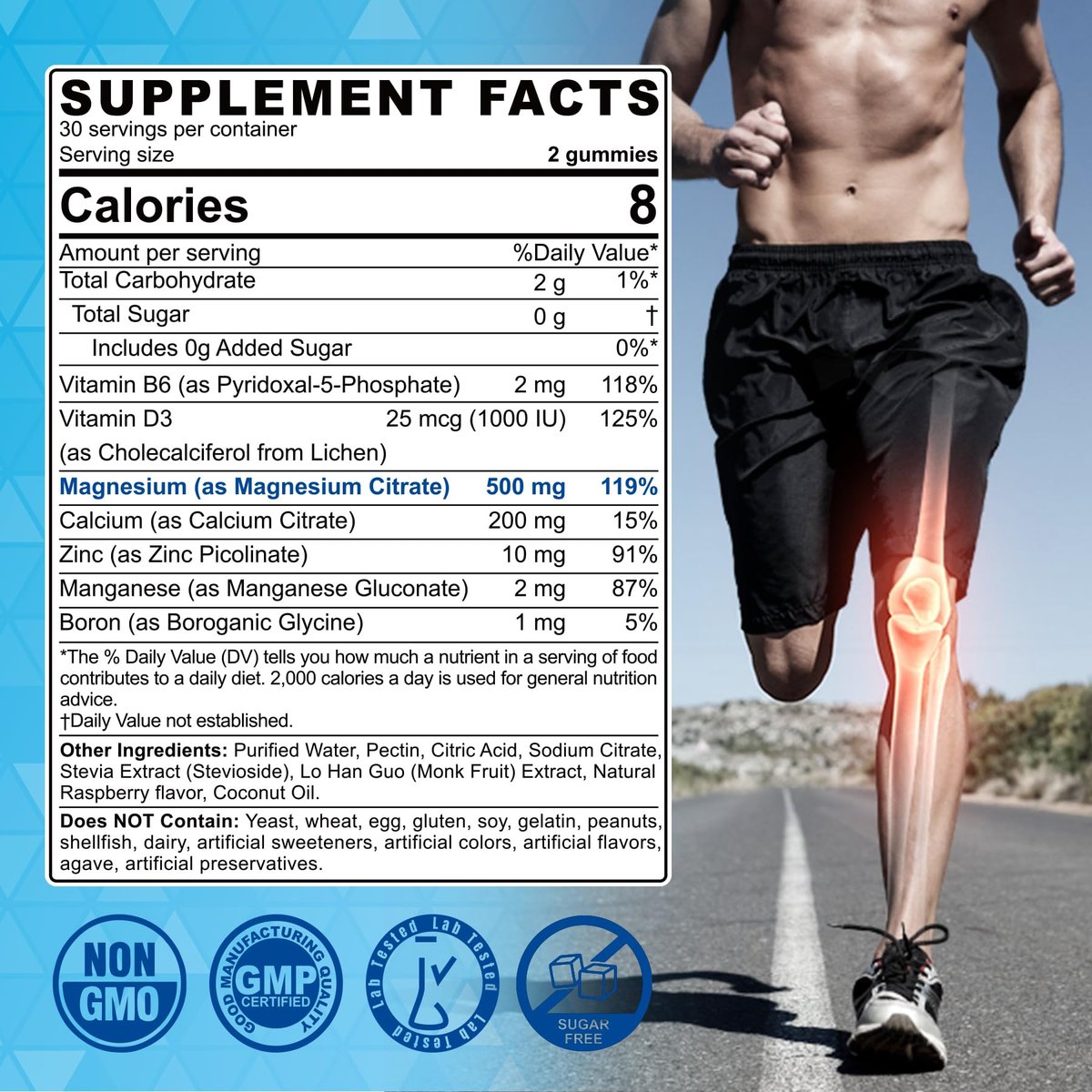 ELLAMENTZ Zuckerfreie Magnesiumcitrat Gummibärchen 500mg für Frauen und Männer, Chelat-Magnesium mit B6 gegen Verstopfung, Beruhigende Magnesium Gummis für die Stimmung, Calcium Magnesium Zink D3 für Knochen und Muskeln, 60 Stück