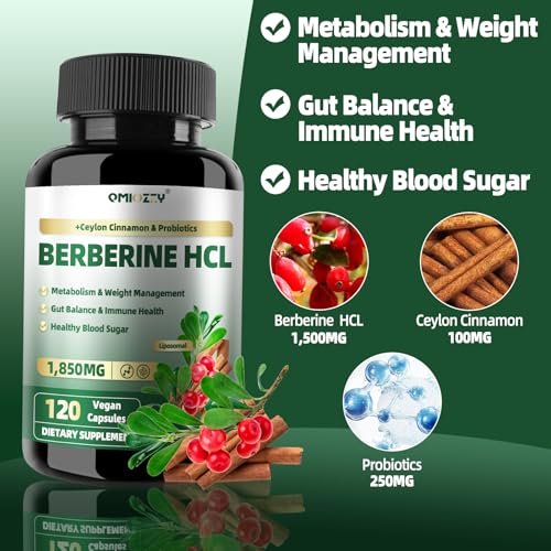 Berberin Supplement 1500mg, Liposomales Berberin mit Ceylon Zimt & Probiotika für Frauen und Männer, Himalaya Plus Extrakt, Unterstützt Darmgesundheit, Blutzuckerspiegel & Immunsystem, 60-Tage-Vorrat, 120 Kapseln