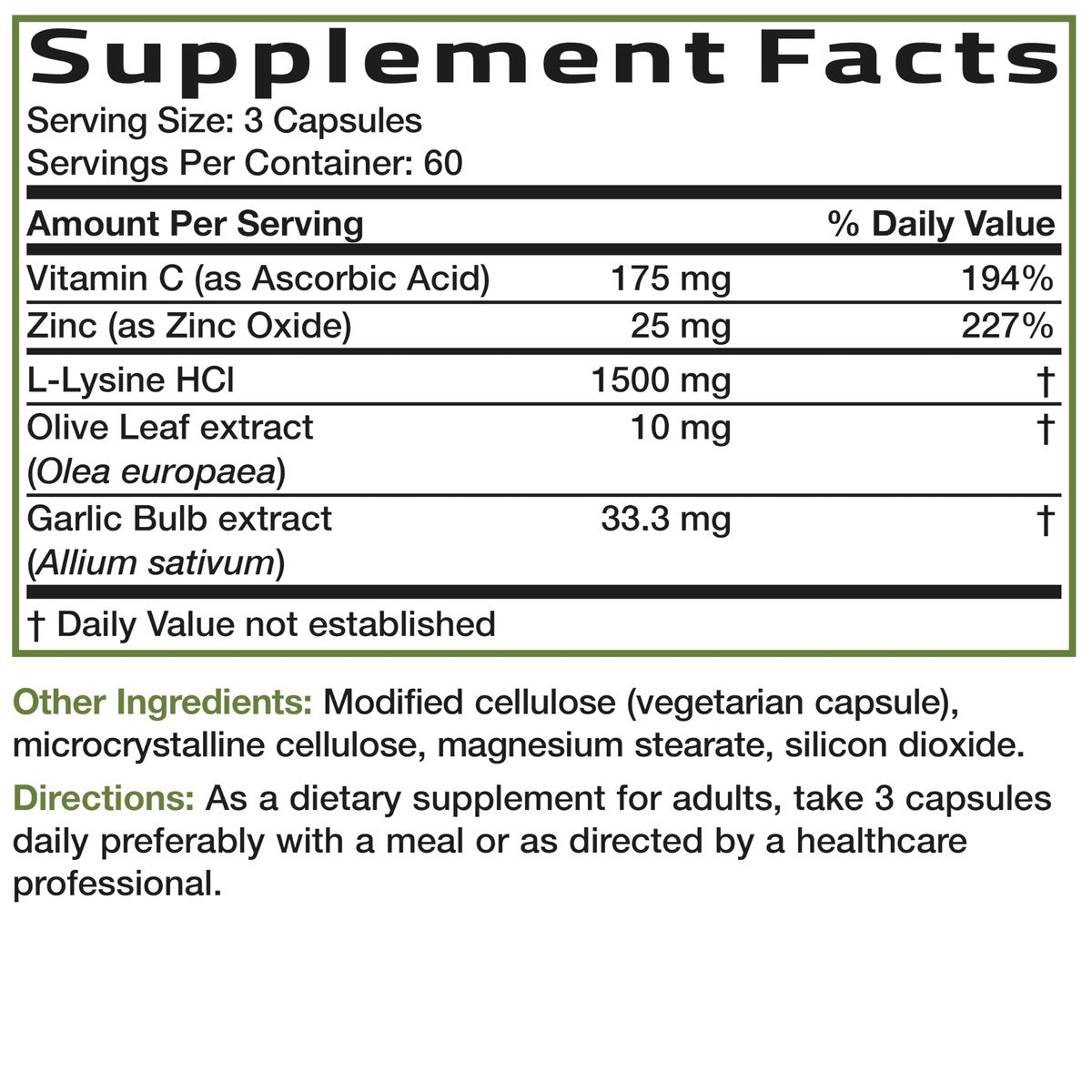 Bronson L-Lysin Abwehr-Immun-Komplex 1500 mg mit Olivenblatt, Knoblauch, Vitamin C und Zink - Non-GMO, 180 vegane Kapseln