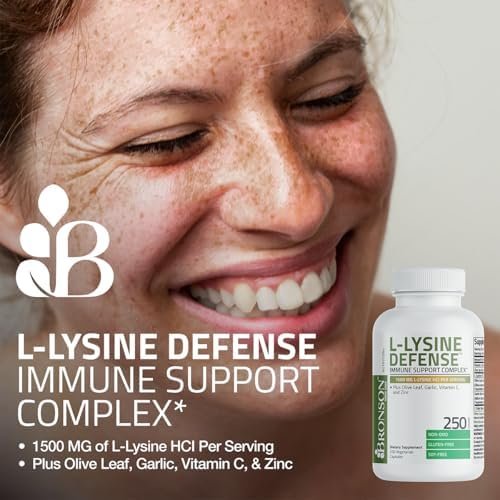 Bronson L-Lysin Abwehr-Immun-Komplex 1500 mg mit Olivenblatt, Knoblauch, Vitamin C und Zink - Non-GMO, 180 vegane Kapseln