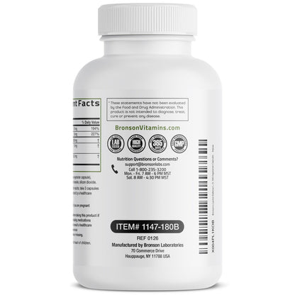 Bronson L-Lysin Abwehr-Immun-Komplex 1500 mg mit Olivenblatt, Knoblauch, Vitamin C und Zink - Non-GMO, 180 vegane Kapseln