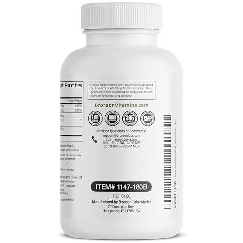 Bronson L-Lysin Abwehr-Immun-Komplex 1500 mg mit Olivenblatt, Knoblauch, Vitamin C und Zink - Non-GMO, 180 vegane Kapseln
