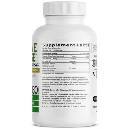 Bronson L-Lysin Abwehr-Immun-Komplex 1500 mg mit Olivenblatt, Knoblauch, Vitamin C und Zink - Non-GMO, 180 vegane Kapseln
