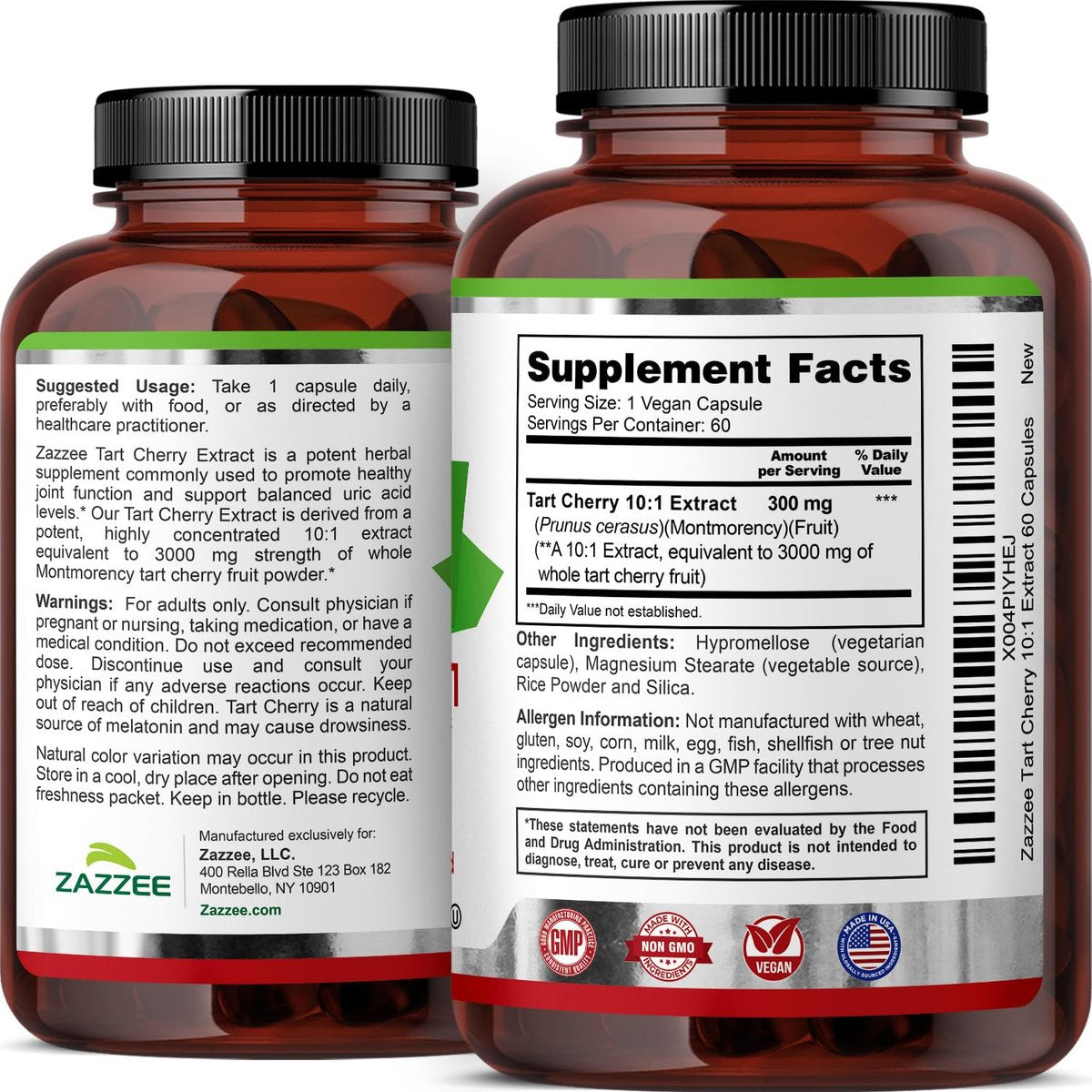 Zazzee Sauerkirsch 10:1 Extrakt, 60 vegane Kapseln, 2-Monats-Vorrat, Montmorency-Kirsche, koscher zertifiziert, Gelenk- & Harnsäureunterstützung, Antioxidantien-Formel, Non-GMO, hergestellt in den USA