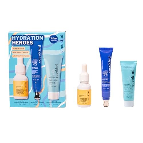 Cocokind Hydration Heros Set – Milchiges Ceramid-Feuchtigkeitsserum, Augencreme mit kühlender Metallspitze, leichte Elektrolyt-Feuchtigkeitscreme | Hydratisieren, Entschwellen, Beruhigen, Ausgleichen | 3-teilig