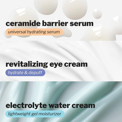 Cocokind Hydration Heros Set – Milchiges Ceramid-Feuchtigkeitsserum, Augencreme mit kühlender Metallspitze, leichte Elektrolyt-Feuchtigkeitscreme | Hydratisieren, Entschwellen, Beruhigen, Ausgleichen | 3-teilig