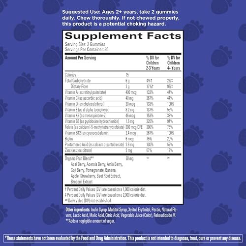 Hyland's Kids Multivitamin + Superfoods Boost, zuckerfreie Erdbeer-Gummibärchen mit Obst- und Gemüsemischung, 60 Stück