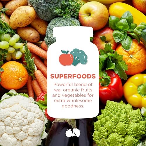 Hyland's Kids Multivitamin + Superfoods Boost, zuckerfreie Erdbeer-Gummibärchen mit Obst- und Gemüsemischung, 60 Stück