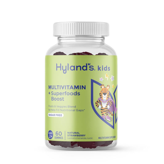 Hyland's Kids Multivitamin + Superfoods Boost, zuckerfreie Erdbeer-Gummibärchen mit Obst- und Gemüsemischung, 60 Stück