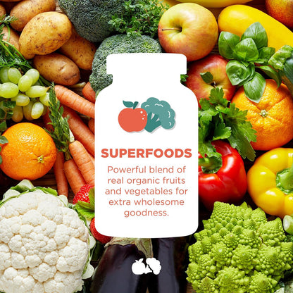 Hyland's Kids Multivitamin + Superfoods Boost, zuckerfreie Erdbeer-Gummibärchen mit Obst- und Gemüsemischung, 60 Stück