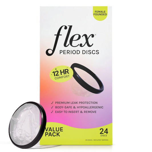 Flex Menstrual Discs | Einweg-Menstruationstassen | Reduziert Krämpfe und Trockenheit | Anfängerfreundliche Tampon-Alternative | Kapazität von 5 Super-Tampons (24 Stück)