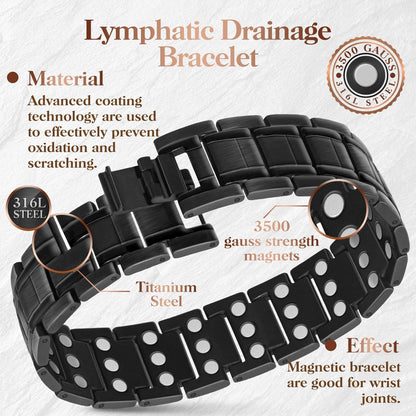 Mahnco Kupferarmband für Herren mit dreireihigen starken Magneten, magnetisches Armband & Lymphdrainage-Ringset mit verstellbarem Größenwerkzeug, magnetischer Schmuck (Schwarz)
