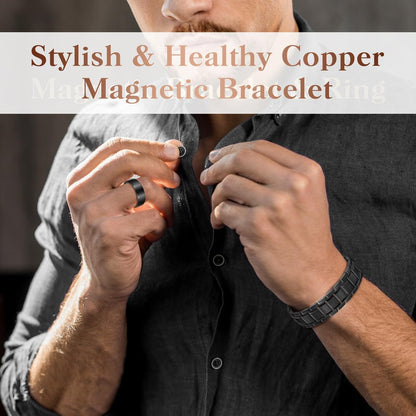 Mahnco Kupferarmband für Herren mit dreireihigen starken Magneten, magnetisches Armband & Lymphdrainage-Ringset mit verstellbarem Größenwerkzeug, magnetischer Schmuck (Schwarz)