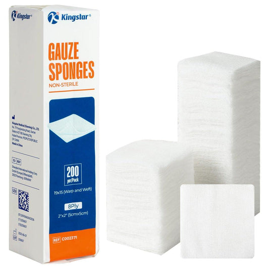 200er-Pack 2x2 Zoll Mullkompressen 8-lagig, 100% Baumwoll-Mullpads zur Wundversorgung, hoch saugfähige, krankenhausgeeignete Erste-Hilfe- und Chirurgieverbände