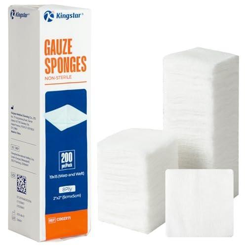 200er-Pack 2x2 Zoll Mullkompressen 8-lagig, 100% Baumwoll-Mullpads zur Wundversorgung, hoch saugfähige, krankenhausgeeignete Erste-Hilfe- und Chirurgieverbände