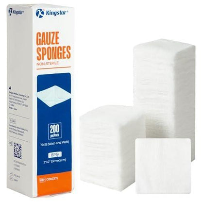 200er-Pack 2x2 Zoll Mullkompressen 8-lagig, 100% Baumwoll-Mullpads zur Wundversorgung, hoch saugfähige, krankenhausgeeignete Erste-Hilfe- und Chirurgieverbände