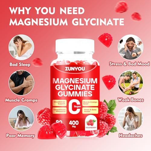 Magnesiumglycinat Gummibärchen 400mg – Zuckerfreie Magnesium Gummis für Schlaf, Muskelunterstützung und Entspannung – Beruhigendes Magnesium für Frauen und Männer, 90 Stück