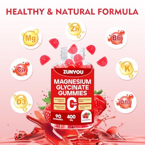 Magnesiumglycinat Gummibärchen 400mg – Zuckerfreie Magnesium Gummis für Schlaf, Muskelunterstützung und Entspannung – Beruhigendes Magnesium für Frauen und Männer, 90 Stück