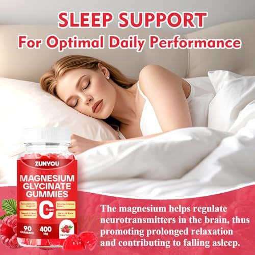 Magnesiumglycinat Gummibärchen 400mg – Zuckerfreie Magnesium Gummis für Schlaf, Muskelunterstützung und Entspannung – Beruhigendes Magnesium für Frauen und Männer, 90 Stück