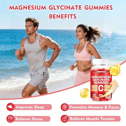 Magnesiumglycinat Gummibärchen 400mg – Zuckerfreie Magnesium Gummis für Schlaf, Muskelunterstützung und Entspannung – Beruhigendes Magnesium für Frauen und Männer, 90 Stück