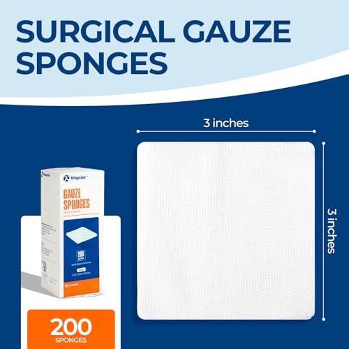 200 Stück 3x3 Zoll Mullkompressen 8-lagig, 100% Baumwolle, weiche Wundauflagen, hoch saugfähig, Krankenhausqualität