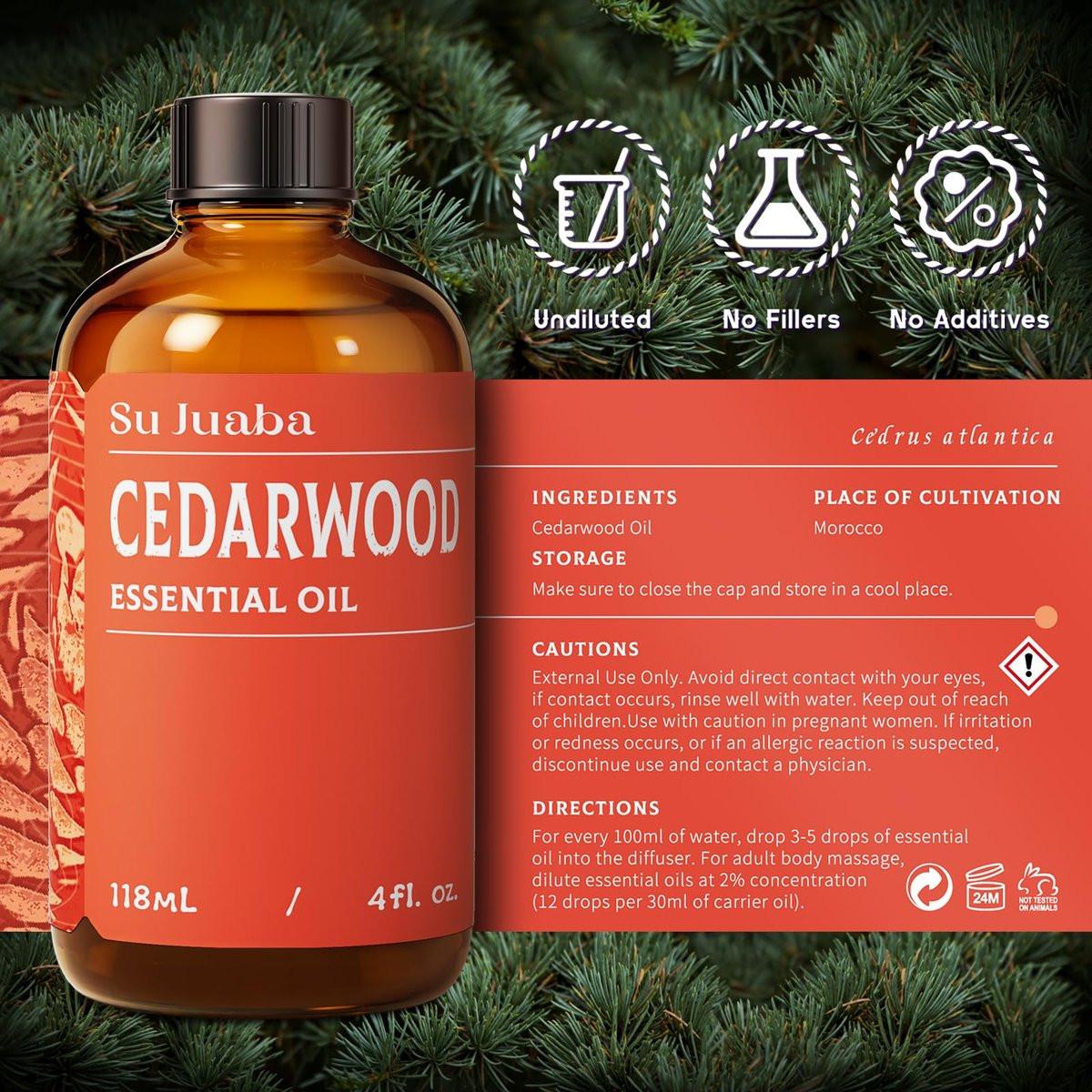 SU JUABA Zedernholz ätherisches Öl 118 ml – 100% rein, natürlich für Haar, Massage, Entspannung & Hautpflege