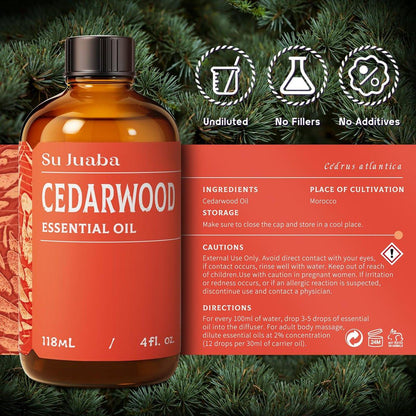 SU JUABA Zedernholz ätherisches Öl 118 ml – 100% rein, natürlich für Haar, Massage, Entspannung & Hautpflege